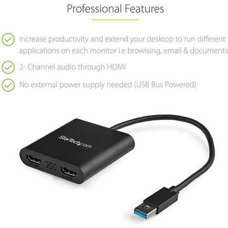 StarTech.com USB 3.0 to Dual HDMI Adapter, USB to 2x HDMI Monitor Converter for Windows (no support for macOS/ChromeOS/Linux) - TAA