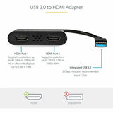 StarTech.com USB 3.0 to Dual HDMI Adapter, USB to 2x HDMI Monitor Converter for Windows (no support for macOS/ChromeOS/Linux) - TAA