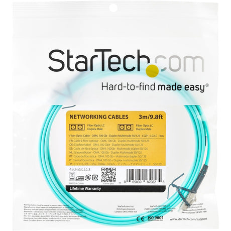 StarTech.com 3m (10ft) LC/UPC to LC/UPC OM4 Multimode Fiber Optic Cable, 50/125&micro;m, 100G, Low Insertion Loss, LSZH Fiber Jumper Cord