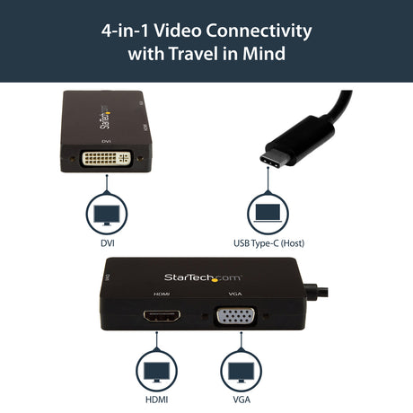 StarTech.com USB-C Multiport Video Adapter - 3-in-1 USB Type-C Video Adapter - USB-C to VGA, DVI, HDMI - 4K 30 Hz - CDPVGDVHDBP