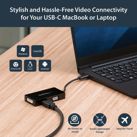StarTech.com USB-C Multiport Video Adapter - 3-in-1 USB Type-C Video Adapter - USB-C to VGA, DVI, HDMI - 4K 30 Hz - CDPVGDVHDBP