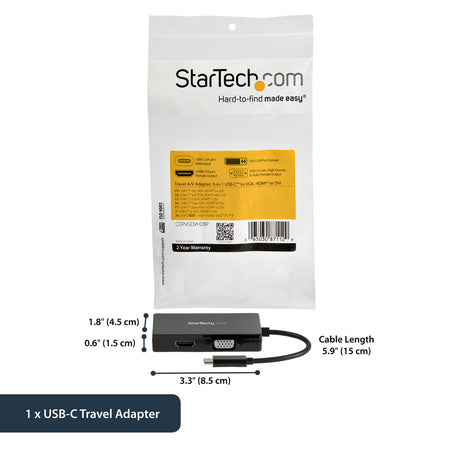 StarTech.com USB-C Multiport Video Adapter - 3-in-1 USB Type-C Video Adapter - USB-C to VGA, DVI, HDMI - 4K 30 Hz - CDPVGDVHDBP