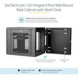 StarTech.com 4-Post 12U Wall Mount Network Cabinet, 19" Hinged Wall-Mounted Server Rack for IT Equipment, Flexible Lockable Rack Enclosure