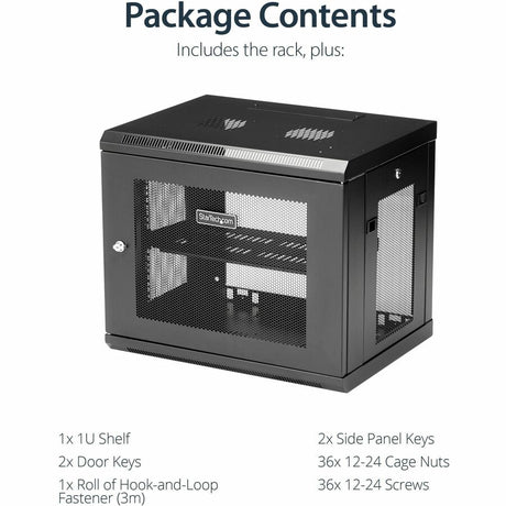 StarTech.com 2-Post 9U Wall Mount Network Cabinet, 19" Wall-Mounted Server Rack for Data / IT Equipment, Small Lockable Rack Enclosure