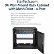 StarTech.com 4-Post 9U Wall Mount Network Cabinet, 19" Wall-Mounted Server Rack for Data / Computer Equipment, Small IT Rack Enclosure