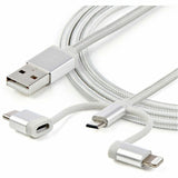 StarTech.com 1m USB Multi Charging Cable - Braided - Apple MFi Certified - USB 2.0 - Charge 1x device at a time - For USB-C or Lightning devices attach the corresponding connector of the cable to the Micro-USB connector and plug into your device - For Mic