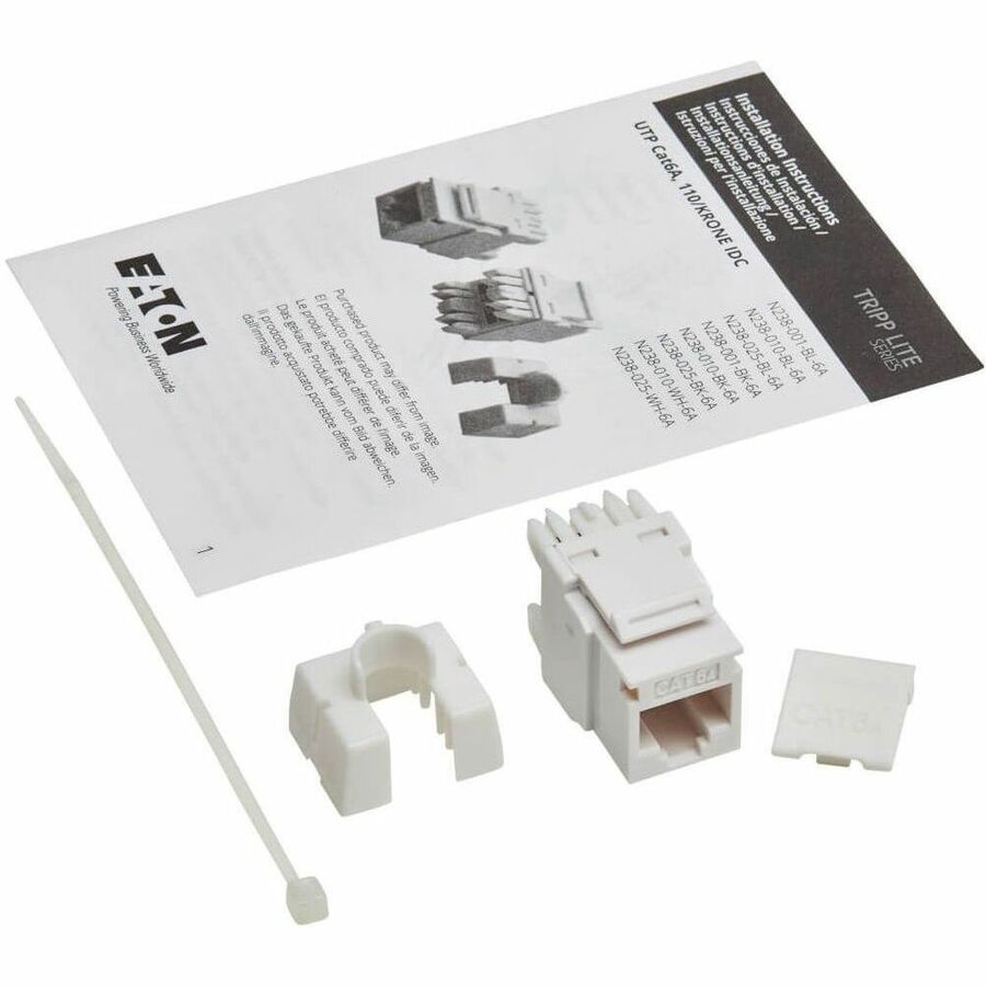 Eaton Tripp Lite Series Cat6a Keystone Jack - 4PPoE Compliant, 110/Krone, 568A/B, RJ45 Ethernet, White, TAA