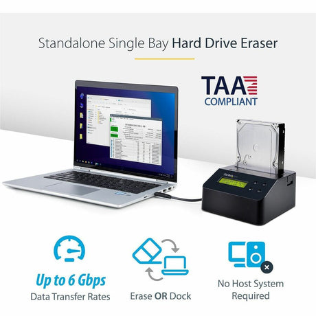 StarTech.com Hard Drive Eraser, Standalone HDD/SSD Sanitizer, 4Kn, Secure Erase Hard Disk Wiper Dock, Hardware Erasing Tool, TAA Compliant