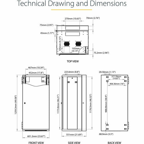 StarTech.com 4-Post 26U Wall Mount Network Cabinet, 19" Hinged Wall-Mounted Server Rack for Data / IT Equipment, Lockable Rack Enclosure