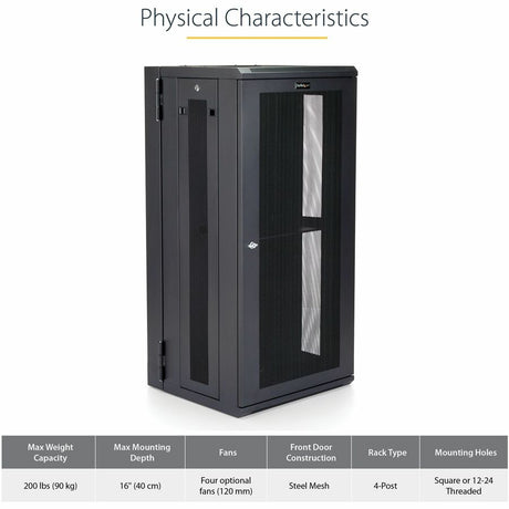 StarTech.com 4-Post 26U Wall Mount Network Cabinet, 19" Hinged Wall-Mounted Server Rack for Data / IT Equipment, Lockable Rack Enclosure