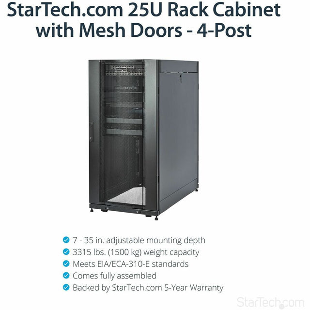 StarTech.com 4-Post 25U Server Rack Cabinet, 19" Data Rack Cabinet for Computer / IT Equipment, Home Network Rack, Half Height Server Rack