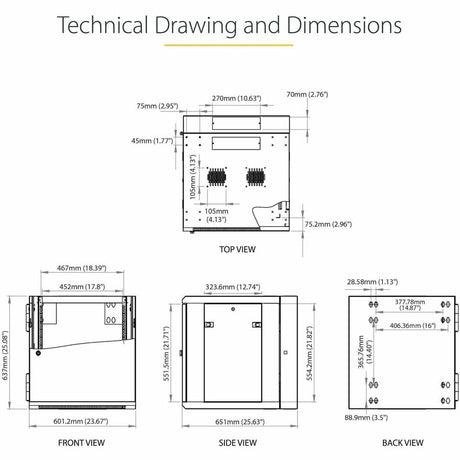 StarTech.com 4-Post 12U Wall Mount Network Cabinet, 19" Hinged Wall-Mounted Server Rack for IT Equipment, Flexible Lockable Rack Enclosure