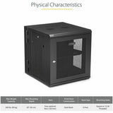 StarTech.com 4-Post 12U Wall Mount Network Cabinet, 19" Hinged Wall-Mounted Server Rack for IT Equipment, Flexible Lockable Rack Enclosure