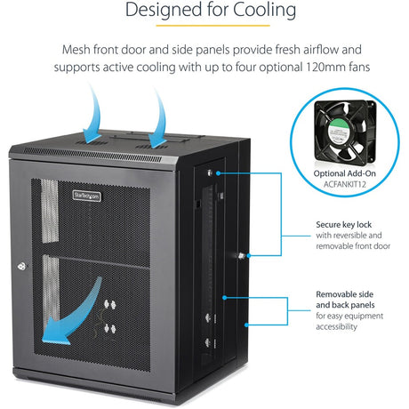 StarTech.com 4-Post 15U Wall Mount Network Cabinet, 19" Hinged Wall-Mounted Server Rack for Data / IT Equipment, Lockable Rack Enclosure