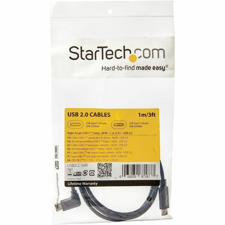 StarTech.com 1m 3 ft Right Angle USB-C Cable M/M - USB 2.0 - USB Type C Cable - 90 degree USB-C Cable - USB C to USB C Cable - USB-C Charge Cable