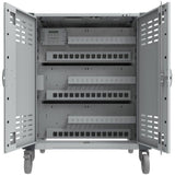 Rocstor Volt&reg; C42 Charging Cart with Intelligent Power Charging - Up to 42 Device Intelligent Power Charging Cart for Notebooks, Chromebook&reg;, MacBook&reg;, and Macbook&reg; Pro- 3 Slide-out shelves - Push Handle - 4 Heavy Duty 5" Casters - Steel C