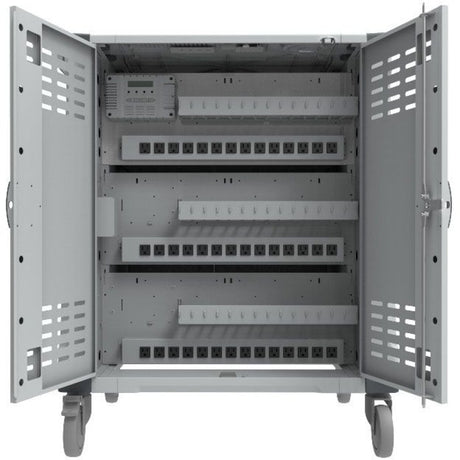 Rocstor Volt&reg; C42 Charging Cart with Intelligent Power Charging - Up to 42 Device Intelligent Power Charging Cart for Notebooks, Chromebook&reg;, MacBook&reg;, and Macbook&reg; Pro- 3 Slide-out shelves - Push Handle - 4 Heavy Duty 5" Casters - Steel C