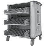 Rocstor Volt&reg; C42 Charging Cart with Intelligent Power Charging - Up to 42 Device Intelligent Power Charging Cart for Notebooks, Chromebook&reg;, MacBook&reg;, and Macbook&reg; Pro- 3 Slide-out shelves - Push Handle - 4 Heavy Duty 5" Casters - Steel C