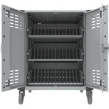 Rocstor Volt&reg; C42 Charging Cart with Intelligent Power Charging - Up to 42 Device Intelligent Power Charging Cart for Notebooks, Chromebook&reg;, MacBook&reg;, and Macbook&reg; Pro- 3 Slide-out shelves - Push Handle - 4 Heavy Duty 5" Casters - Steel C