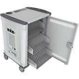 Rocstor Volt&reg; C32 Charging Cart with Intelligent Power Charging - Up to 32 Device Intelligent Power Charging Cart for Notebooks, Chromebook&reg;, MacBook&reg;, and Macbook&reg; Pro- 3 Slide-out shelves - Push Handle - 4 Heavy Duty 5" Casters - Steel C