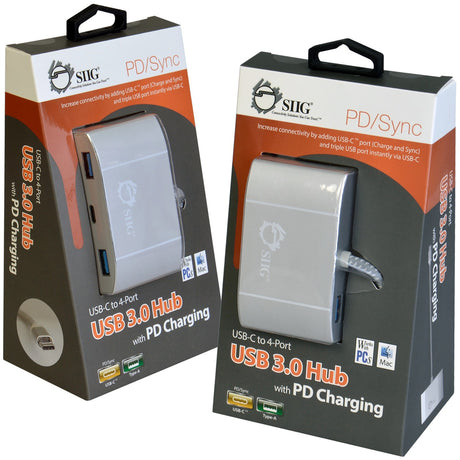 SIIG USB-C to 4-Port USB 3.0 Hub with PD Charging - 3A/1C