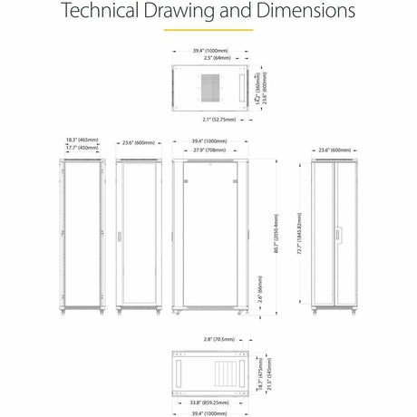 StarTech.com 4-Post 42U Server Rack Cabinet, 19" Data Rack Cabinet for Computer / IT Equipment mount, Rack Server Cabinet with Casters