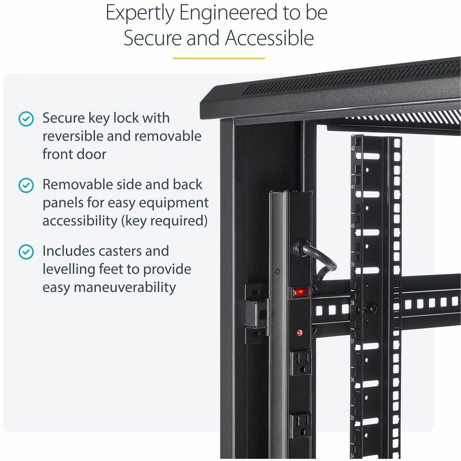 StarTech.com 4-Post 42U Server Rack Cabinet, 19" Data Rack Cabinet for Computer / IT Equipment mount, Rack Server Cabinet with Casters