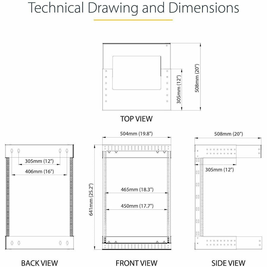 StarTech.com 2-Post 12U Heavy-Duty Wall Mount Network Rack, 19" Open Frame Server Rack with Adjustable Depth, Data Rack for IT Equipment~