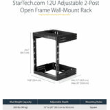 StarTech.com 2-Post 12U Heavy-Duty Wall Mount Network Rack, 19" Open Frame Server Rack with Adjustable Depth, Data Rack for IT Equipment~