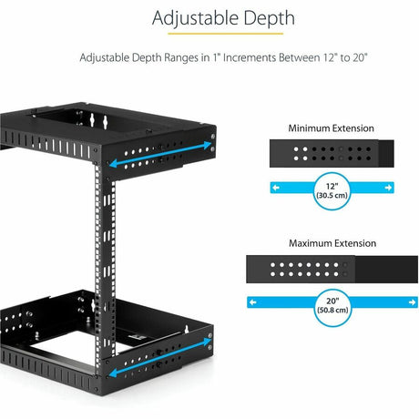 StarTech.com 2-Post 12U Heavy-Duty Wall Mount Network Rack, 19" Open Frame Server Rack with Adjustable Depth, Data Rack for IT Equipment~