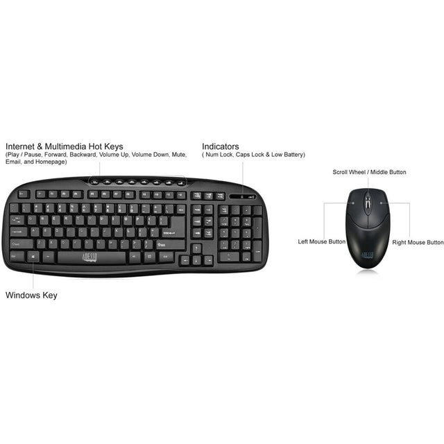 Adesso WKB-1330CB 2.4 GHz Wireless Desktop Keyboard and Mouse Combo