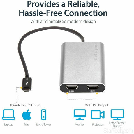 StarTech.com Thunderbolt 3 to Dual HDMI 2.0 Adapter - 4K 60Hz Dual Monitor TB3 HDMI Video Adapter - Thunderbolt 3 Certified -Mac & Windows