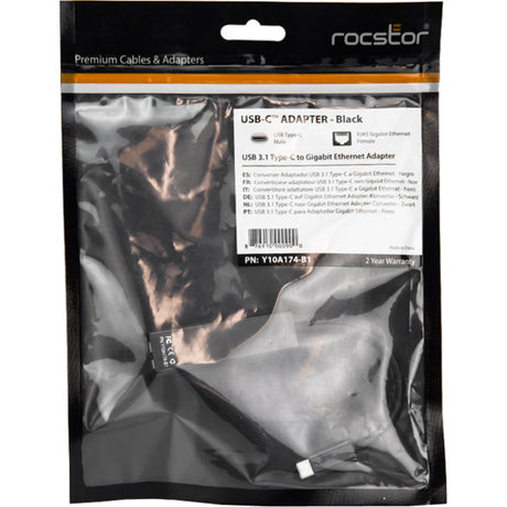 Rocstor Premium USB-C to Gigabit Network Adapter - USB Type-C to Gigabit Ethernet 10/100/1000 Adapter - Supports PXE Boot, Wake-On-Lan - Compatible with Mac & PC - Plug & Play (No Drivers Needed) - Black - USB 3.1 - 1 Port(s) - 1 - Twisted Pair WITH NATIV