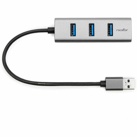 Rocstor Premium 3 Port Portable USB 3.0 Hub with Gigabit Ethernet 10/100/1000- External Portable 3 Port USB Hub with GbE Adapter - Built-In Cable - USB - 3 USB Port(s) - 1 Network (RJ-45) Port(s) - Black - PC, Mac USB 3 HUB & NETWORK ADAPTER