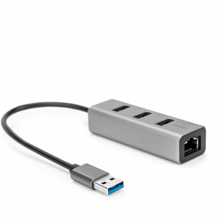 Rocstor Premium 3 Port Portable USB 3.0 Hub with Gigabit Ethernet 10/100/1000- External Portable 3 Port USB Hub with GbE Adapter - Built-In Cable - USB - 3 USB Port(s) - 1 Network (RJ-45) Port(s) - Black - PC, Mac USB 3 HUB & NETWORK ADAPTER