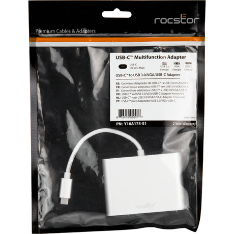 Rocstor Premium USB-C to VGA Multiport Adapter - USB-C to VGA/USB-C (3.1)/USB 3.0 for Audio/Video Device, Notebook, Monitor, Projector, MacBook, MacBook Pro, Chromebook, iMac, Mac mini - 8" - 1 x USB-C Male to 1 x VGA Female Digital Audio/Video - 1 x USB-