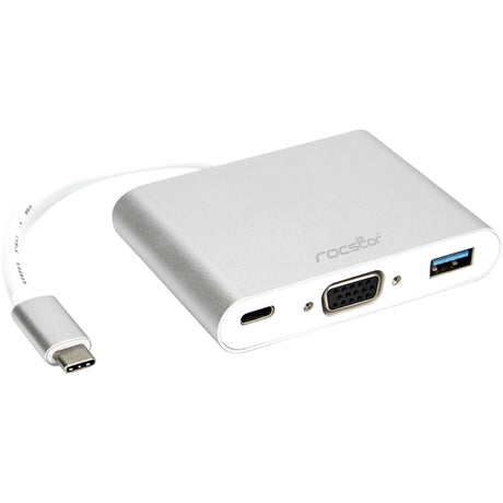 Rocstor Premium USB-C to VGA Multiport Adapter - USB-C to VGA/USB-C (3.1)/USB 3.0 for Audio/Video Device, Notebook, Monitor, Projector, MacBook, MacBook Pro, Chromebook, iMac, Mac mini - 8" - 1 x USB-C Male to 1 x VGA Female Digital Audio/Video - 1 x USB-