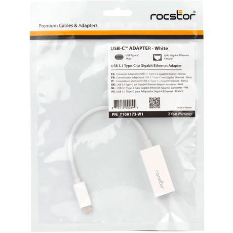 Rocstor Premium USB-C to Gigabit Network Adapter - USB Type-C to Gigabit Ethernet 10/100/1000 Adapter - Supports PXE Boot, Wake-On-Lan - Compatible with Mac & PC-Plug & Play (No Drivers Needed) - White - USB 3.1 - 1 Port(s) - 1 - Twisted Pair WITH NATIVE