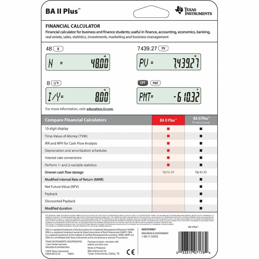 Texas Instruments BA II Plus Financial Calculator