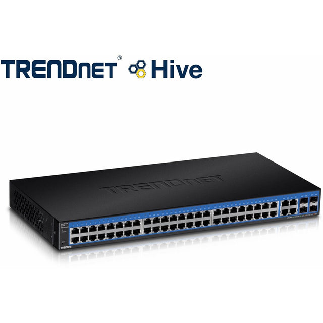TRENDnet 52-Port Gigabit Web Smart Switch, 48 Gigabit RJ-45 Ports, 4 Shared Gigabit Ports (RJ-45 or SFP), 104 Gbps Switching Capacity, VLAN, QoS, LACP, IPv6, Lifetime Protection, Black, TEG-524WS