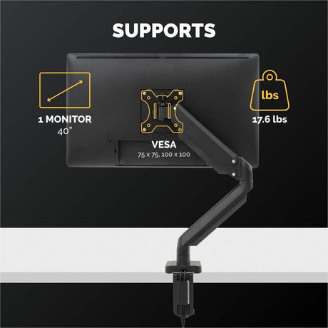 Fellowes Platinum Series High Quality Single Monitor Arm for 40-Inch Monitors, Full Motion, 360&deg; Rotation, VESA Mount with Grommet or Clamp, USB Ports, Ergonomic, Black