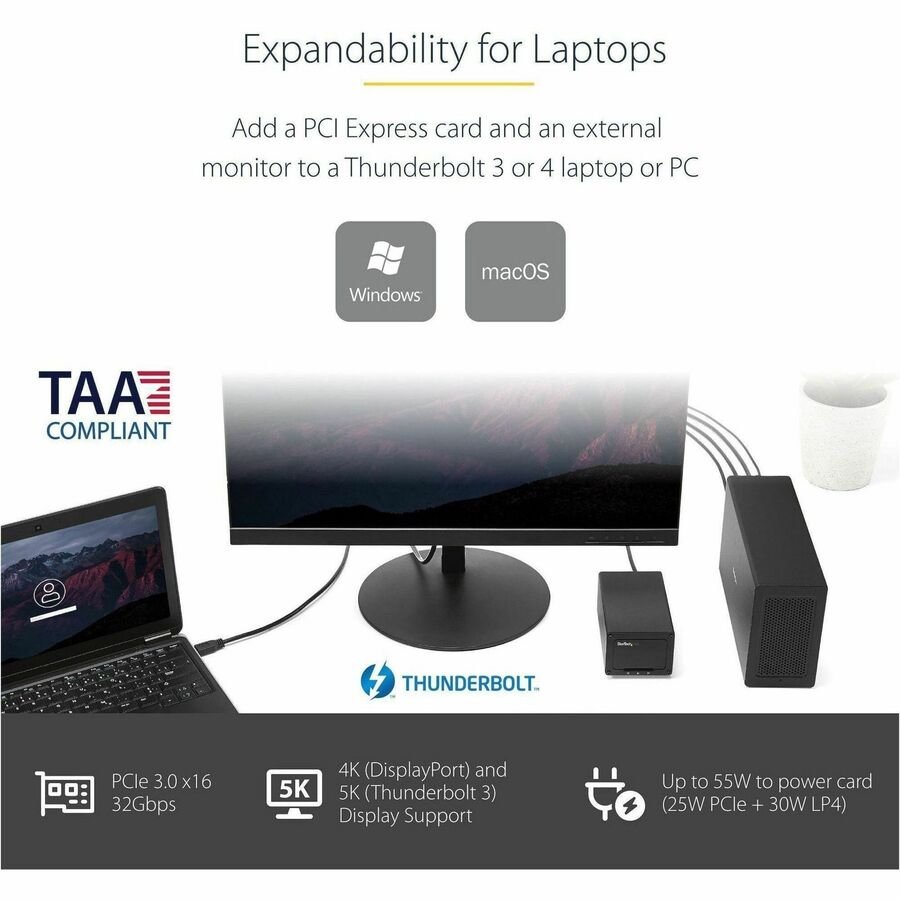 StarTech.com Thunderbolt 3 PCIe Expansion Chassis, External Enclosure Box with 1x PCI-Express Slot, 5K/4K Output Via TB3/DP Ports, TAA