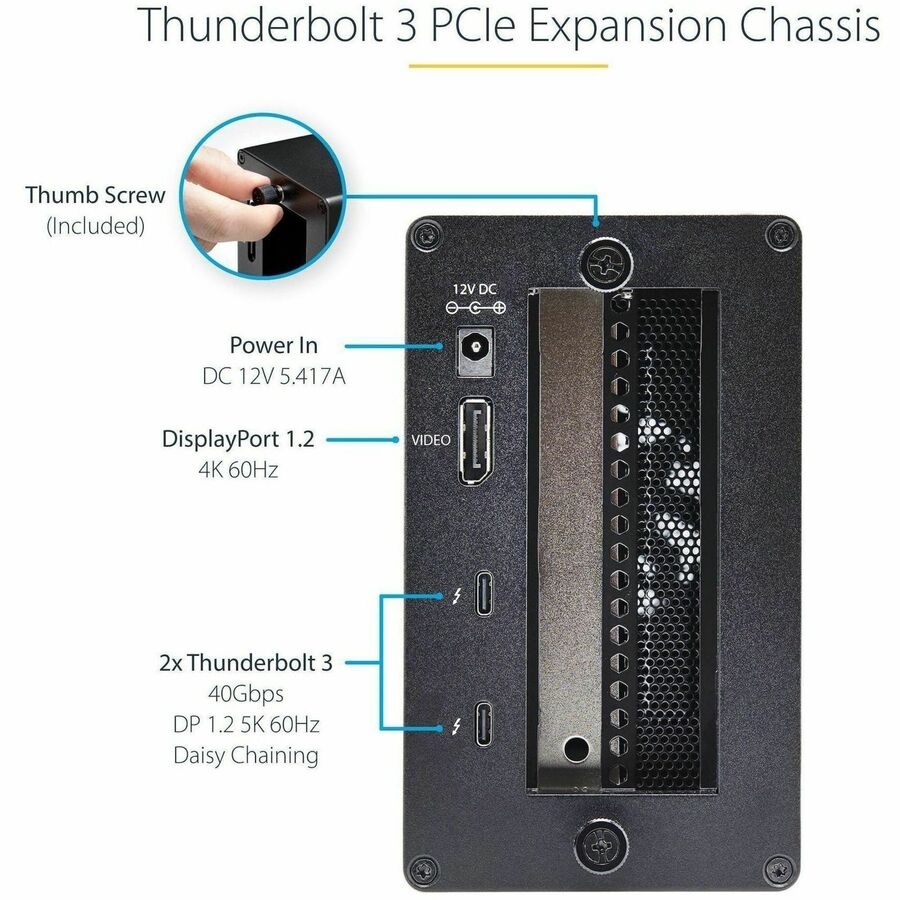 StarTech.com Thunderbolt 3 PCIe Expansion Chassis, External Enclosure Box with 1x PCI-Express Slot, 5K/4K Output Via TB3/DP Ports, TAA