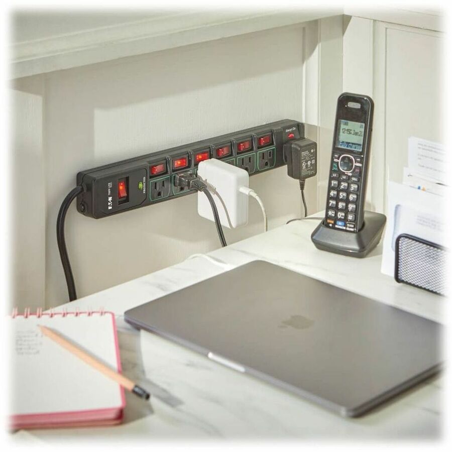 Eaton Tripp Lite Series ECO-Surge 7-Outlet Surge Protector, 6 ft. (1.83 m) Cord, 1080 Joules, 6 Individually Controlled Outlets, Black Housing
