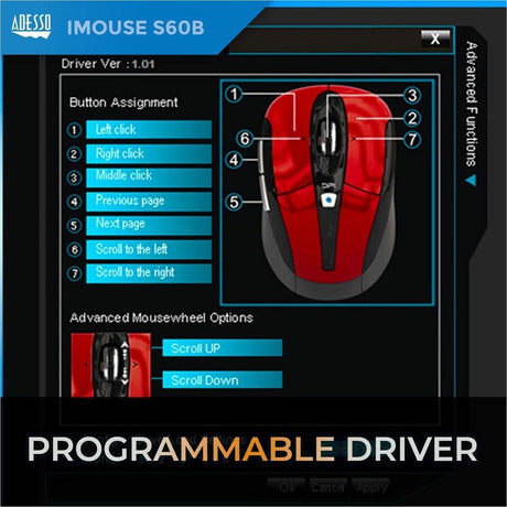 Adesso iMouse S60B 2.4 GHz Wireless Programmable Nano Mouse
