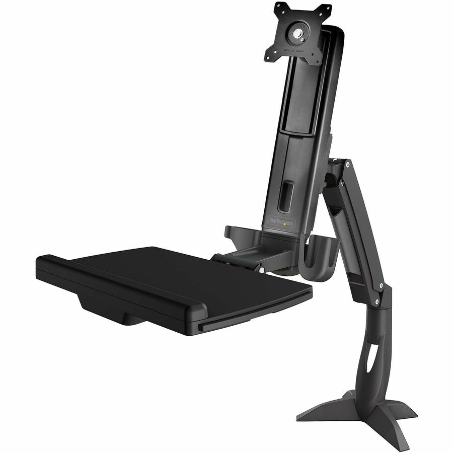 StarTech.com Sit Stand Monitor Arm - Desk Mount Sit-Stand Workstation up to 27inch VESA Display - Standing Desk Converter - Keyboard Tray