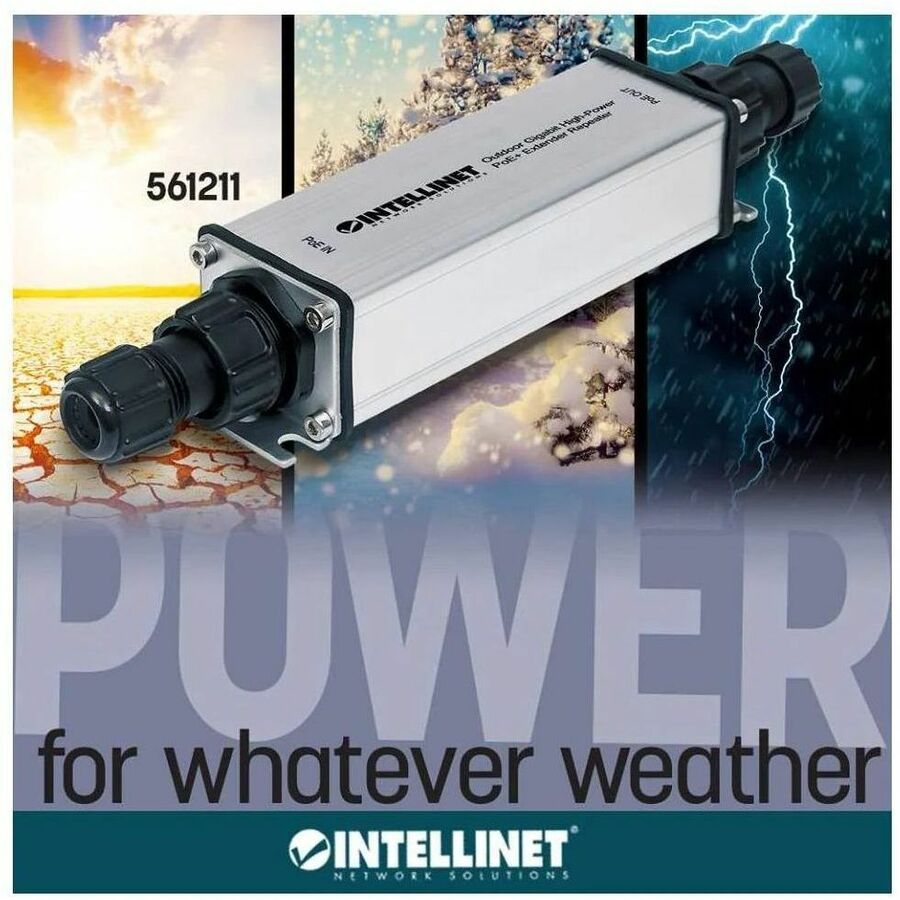 Intellinet Network Solutions Outdoor Gigabit High-Power PoE+ Extender Repeater, Extends Range Beyond the 328 ft (100 m) Limit, Metal Housing, IP65