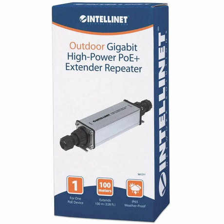 Intellinet Network Solutions Outdoor Gigabit High-Power PoE+ Extender Repeater, Extends Range Beyond the 328 ft (100 m) Limit, Metal Housing, IP65