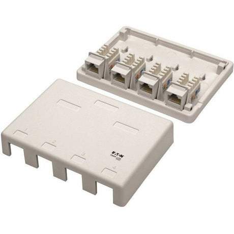Eaton Tripp Lite Series Pre-Configured Unshielded Cat6 4-Port Surface-Mount Box, 110 IDC, RJ45, White