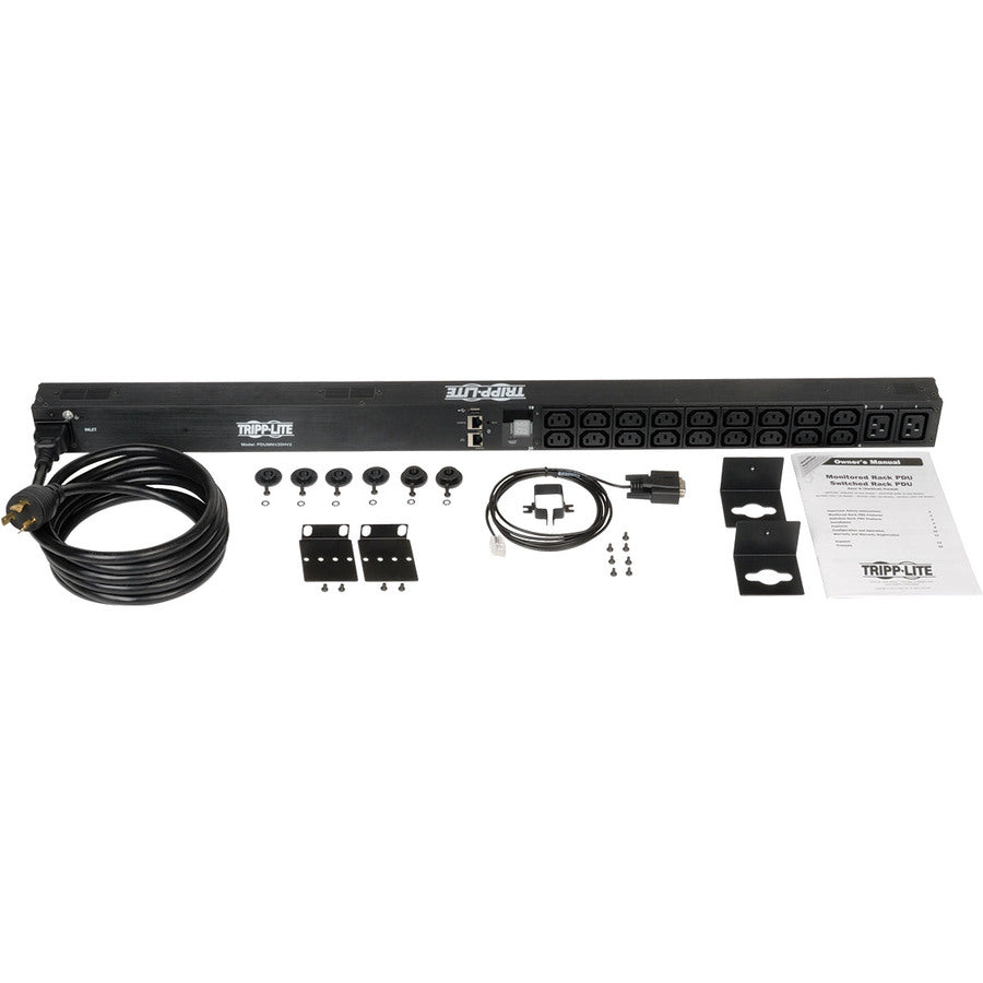 Eaton 3.7kW Single-Phase 208/230V Monitored PDU - LX Platform, 18 C13, 2 C19 Outlets, C20 / L6-20P Inputs, 0U 900mm Height, TAA